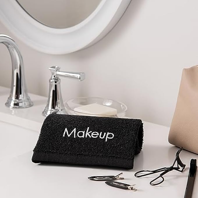 Arkwright, LLC ARKWRIGHT MAKEUP REMOVER WASH CLOTH - (PACK OF 6) 100% COTTON SOFT QUICK DRY FINGERTIP FACE TOWEL WASHCLOTHS FOR HAND AND MAKE UP, 13 X 13 IN, BLACK - Image 2